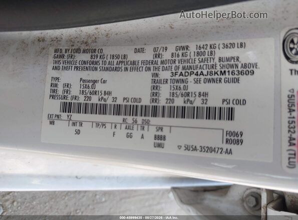 3FADP4AJ8KM163609 2019 FORD FIESTA White Vista del compartimento del motor