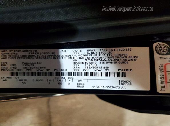 3FADP4AJXJM145269 2018 FORD FIESTA Black ძრავის განყოფილების ხედი