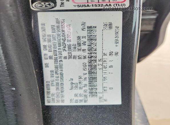 3FADP4BJ0KM165062 2019 FORD FIESTA Gray Շարժիչի բաժամունքի տեսք