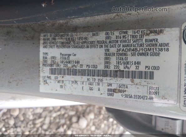 3FADP4BJ1GM113818 2016 FORD FIESTA Silver Widok komory silnika