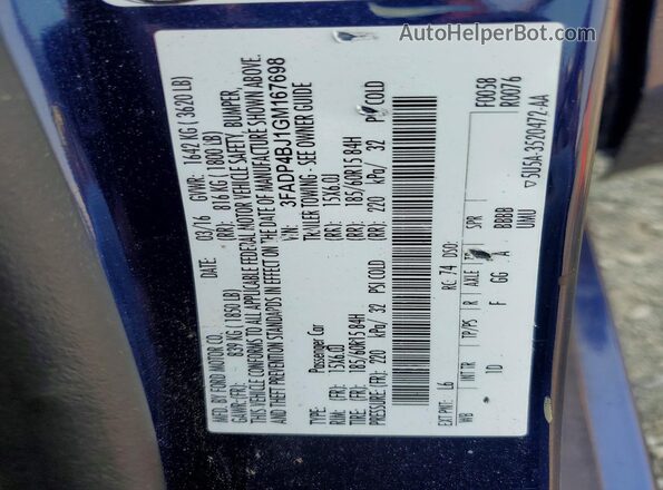 3FADP4BJ1GM167698 2016 FORD FIESTA Blue Widok komory silnika