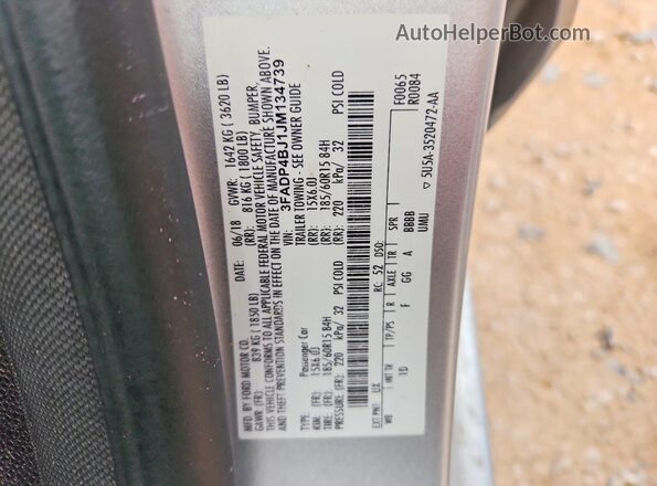 3FADP4BJ1JM134739 2018 FORD FIESTA Silver Շարժիչի բաժամունքի տեսք