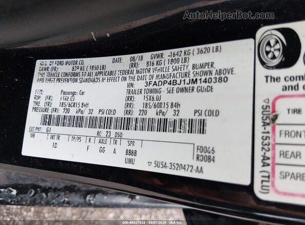 3FADP4BJ1JM140380 2018 FORD FIESTA Black Շարժիչի բաժամունքի տեսք