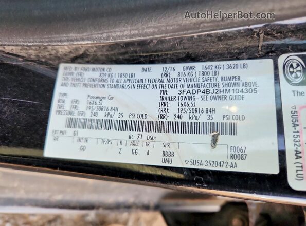 3FADP4BJ2HM104305 2017 FORD FIESTA Черный Вид подкапотного пространства