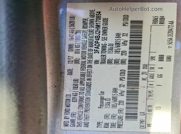 3FADP4BJ2HM170854 2017 FORD FIESTA Silver Vista del compartimento del motor