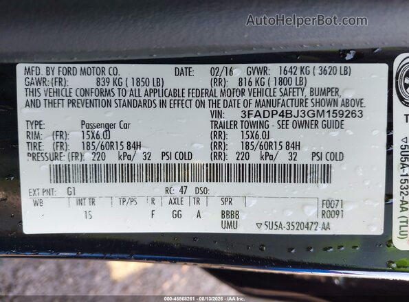3FADP4BJ3GM159263 2016 FORD FIESTA Черный Вид подкапотного пространства