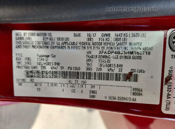 3FADP4BJ3HM163718 2017 FORD FIESTA Burgundy Շարժիչի բաժամունքի տեսք