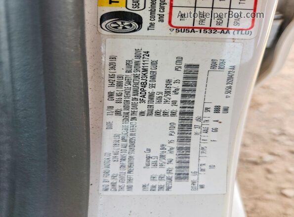 3FADP4BJ3KM111724 2019 FORD FIESTA White ძრავის განყოფილების ხედი