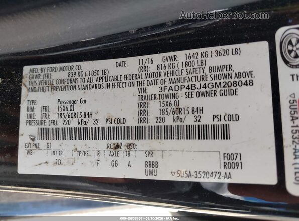 3FADP4BJ4GM208048 2016 FORD FIESTA Black Widok komory silnika