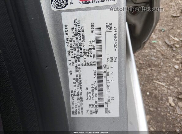 3FADP4BJ4KM107164 2019 FORD FIESTA Silver ძრავის განყოფილების ხედი