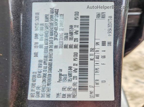 3FADP4BJ4KM120402 2019 FORD FIESTA Серый Вид подкапотного пространства