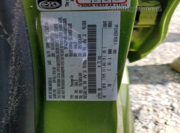 3FADP4BJ4KM160365 2019 FORD FIESTA Green Vista de la etiqueta del VIN