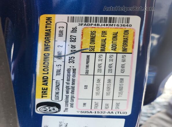 3FADP4BJ4KM163640 2019 FORD FIESTA Blue Շարժիչի բաժամունքի տեսք