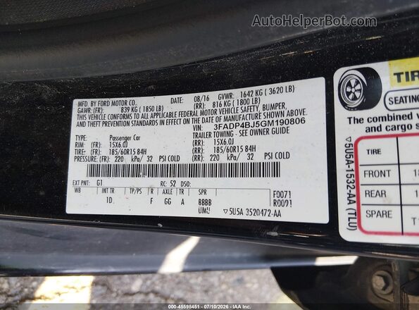 3FADP4BJ5GM190806 2016 FORD FIESTA Black Widok komory silnika
