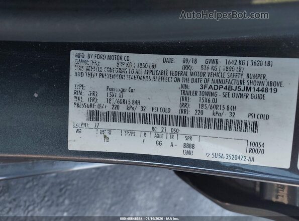 3FADP4BJ5JM144819 2018 FORD FIESTA Gray Engine compartment view