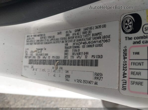 3FADP4BJ6GM147060 2016 FORD FIESTA White ძრავის განყოფილების ხედი