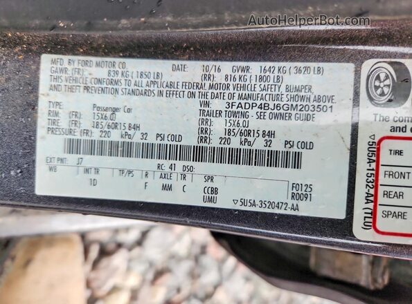3FADP4BJ6GM203501 2016 FORD FIESTA Gray Շարժիչի բաժամունքի տեսք