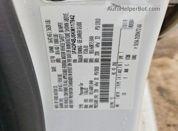 3FADP4BJ6KM117842 2019 FORD FIESTA White Vista del compartimento del motor