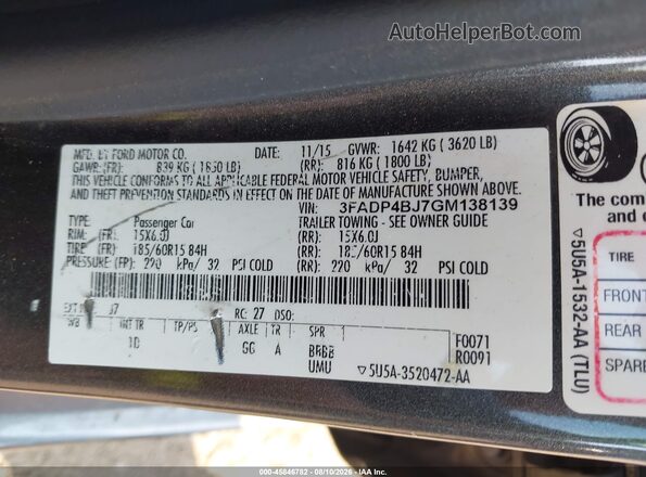 3FADP4BJ7GM138139 2016 FORD FIESTA Gray Engine compartment view