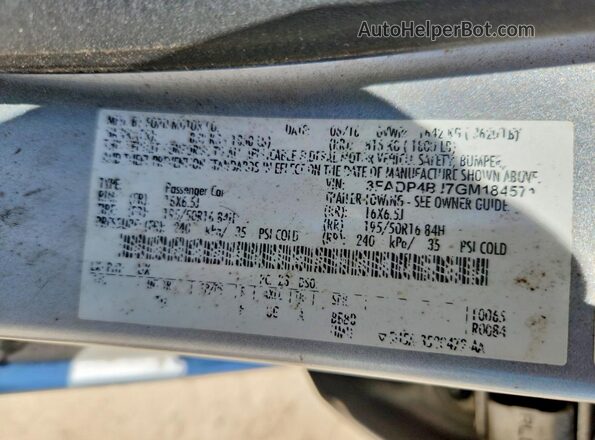 3FADP4BJ7GM184571 2016 FORD FIESTA Silver Vista de la etiqueta del VIN
