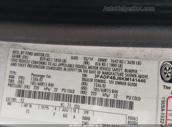 3FADP4BJ8KM141446 2019 FORD FIESTA White Widok komory silnika