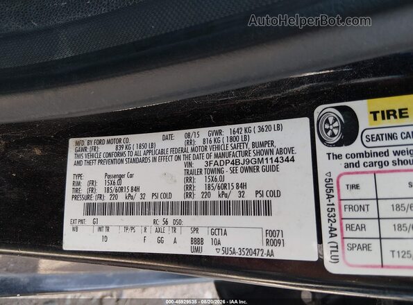 3FADP4BJ9GM114344 2016 FORD FIESTA Black Вид підкапотного простору