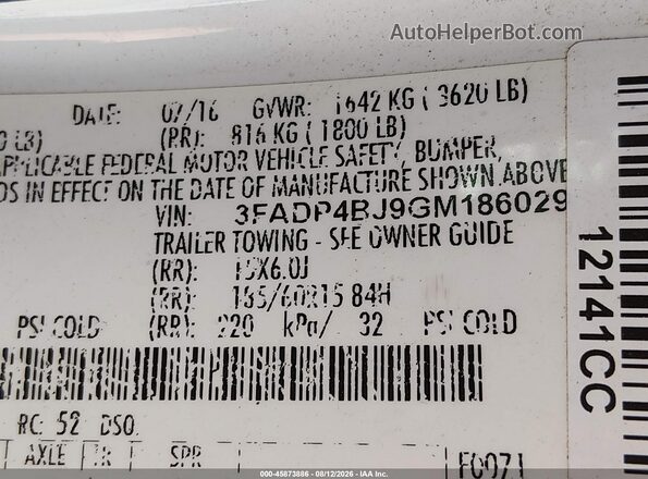3FADP4BJ9GM186029 2016 FORD FIESTA White Widok komory silnika