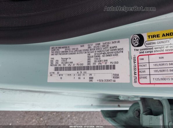 3FADP4BJ9HM125278 2017 FORD FIESTA Turquoise Vista del compartimento del motor