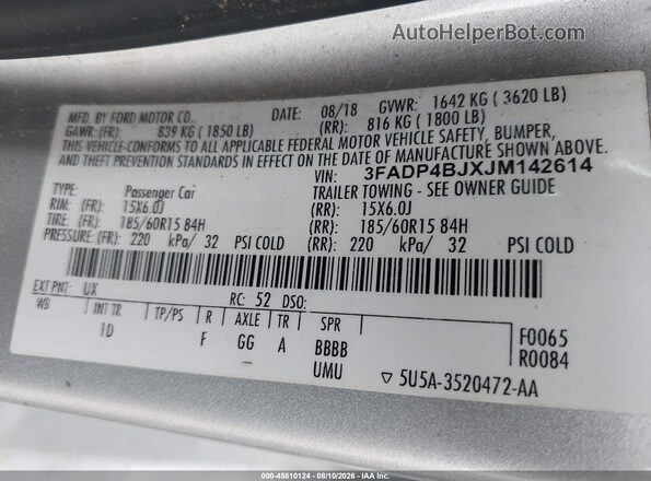 3FADP4BJXJM142614 2018 FORD FIESTA Silver Vista del compartimento del motor