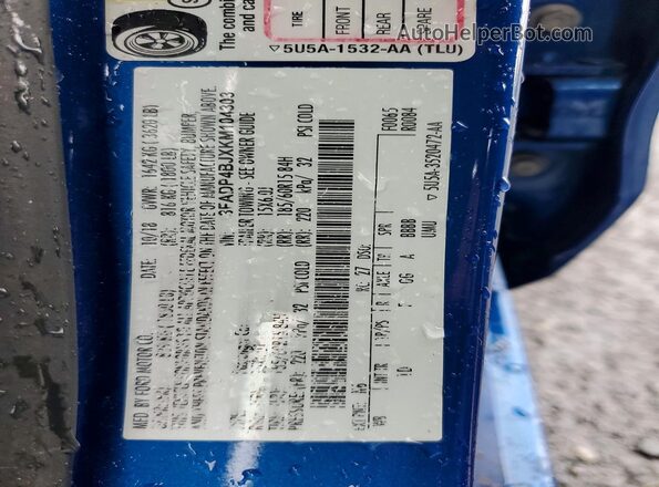 3FADP4BJXKM104303 2019 FORD FIESTA Blue Engine compartment view