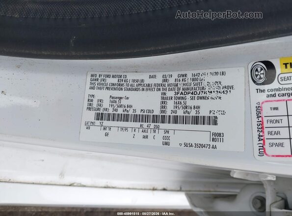 3FADP4DJ7KM136431 2019 FORD FIESTA White Engine compartment view