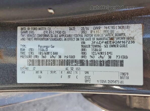 3FADP4EE9GM167236 2016 FORD FIESTA Gray Вид підкапотного простору