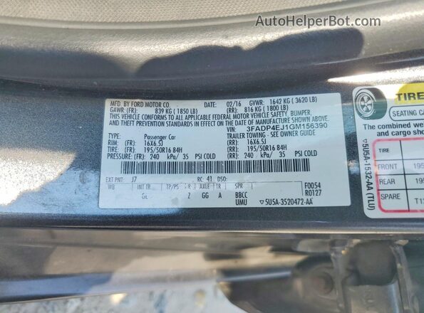 3FADP4EJ1GM156390 2016 FORD FIESTA Gray VIN sticker view