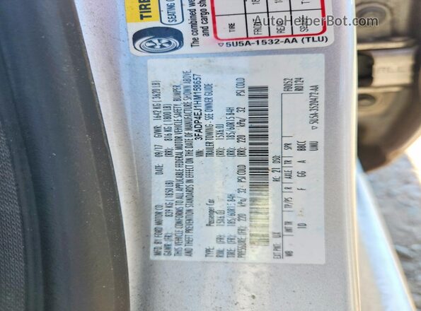 3FADP4EJ1HM158657 2017 FORD FIESTA Silver VIN կոդի պիտակի տեսք