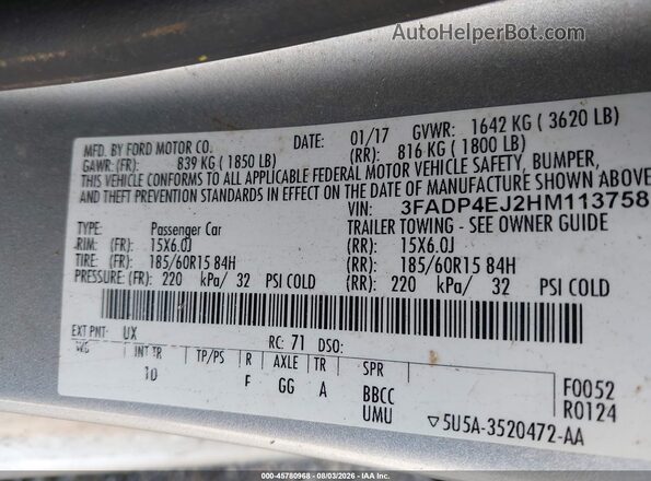 3FADP4EJ2HM113758 2017 FORD FIESTA Silver Vista del compartimento del motor