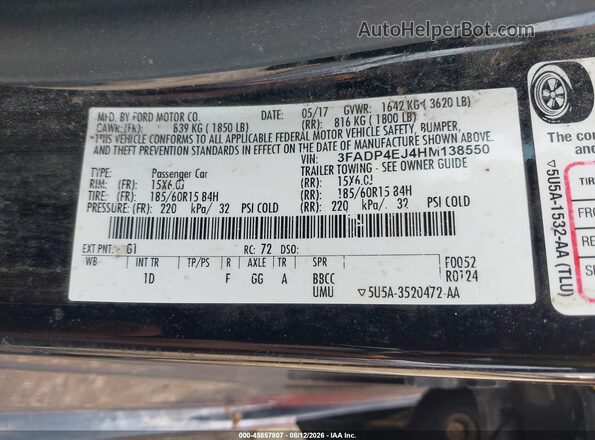 3FADP4EJ4HM138550 2017 FORD FIESTA Black ძრავის განყოფილების ხედი