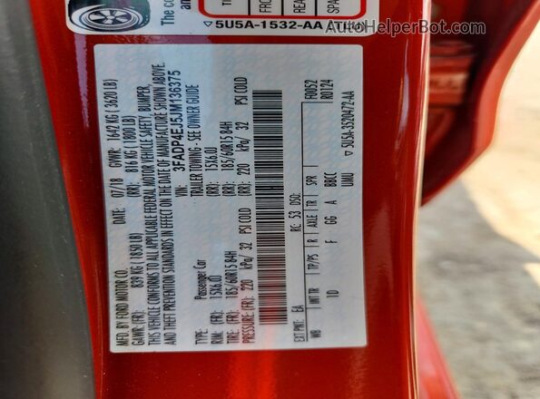 3FADP4EJ5JM136375 2018 FORD FIESTA Red VIN կոդի պիտակի տեսք