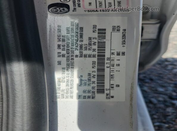 3FADP4EJ5KM106567 2019 FORD FIESTA White Engine compartment view