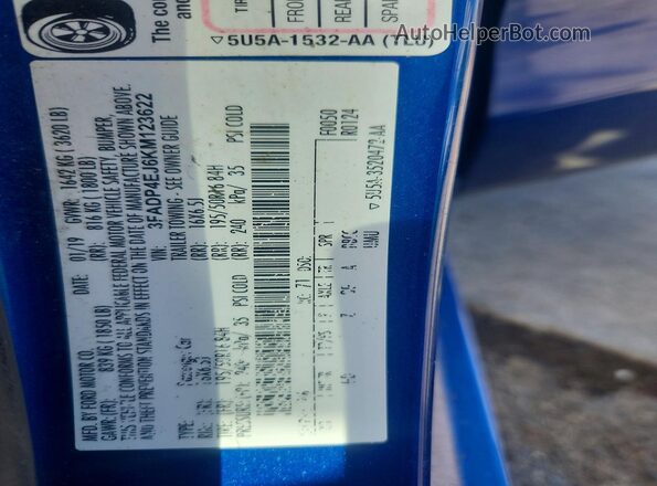 3FADP4EJ6KM123622 2019 FORD FIESTA Blue ძრავის განყოფილების ხედი