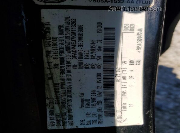 3FADP4EJ7KM113262 2019 FORD FIESTA Black Շարժիչի բաժամունքի տեսք