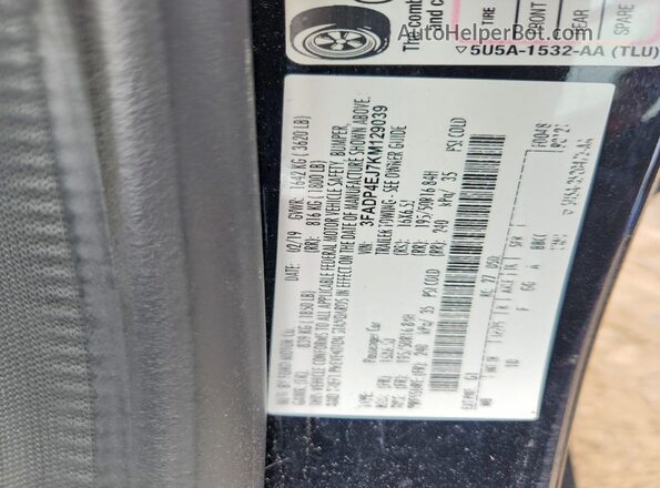3FADP4EJ7KM129039 2019 FORD FIESTA Black Vista de la etiqueta del VIN