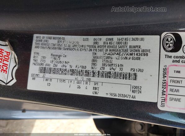3FADP4EJ7KM143698 2019 FORD FIESTA Gray Вид підкапотного простору