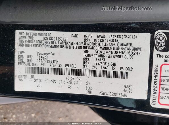 3FADP4EJ8HM150247 2017 FORD FIESTA Black ძრავის განყოფილების ხედი