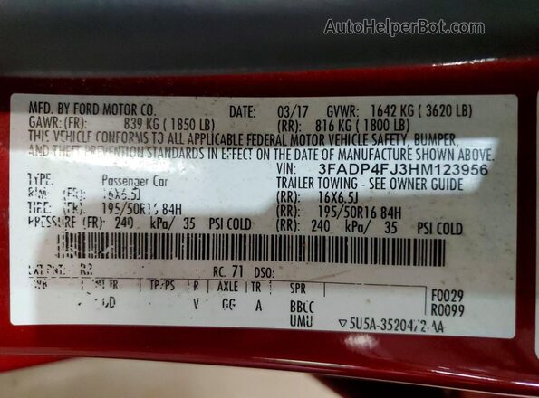 3FADP4FJ3HM123956 2017 FORD FIESTA Red Vista del compartimento del motor