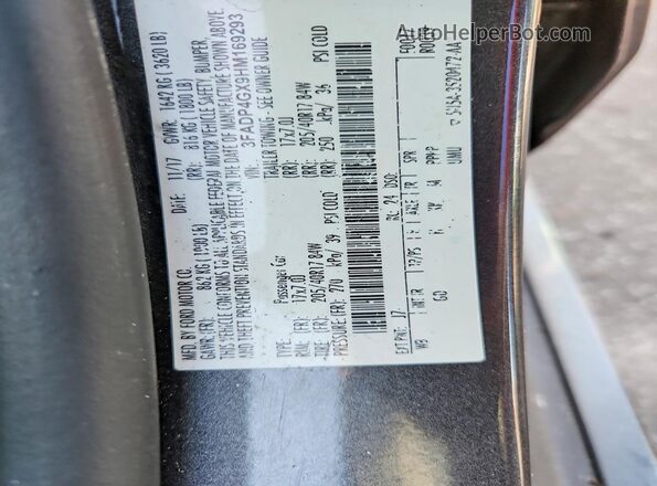 3FADP4GX9HM169293 2017 FORD FIESTA Charcoal Vista de la etiqueta del VIN