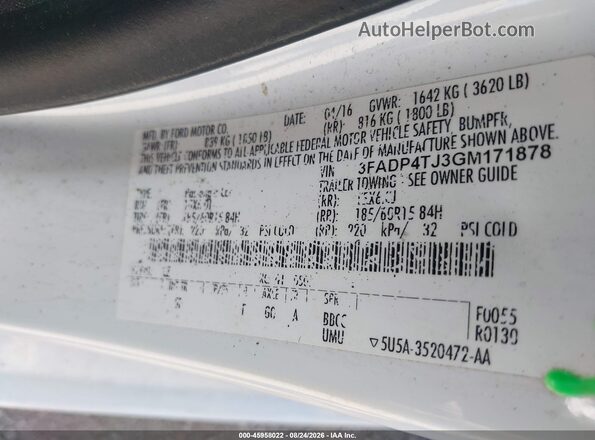 3FADP4TJ3GM171878 2016 FORD FIESTA White ძრავის განყოფილების ხედი