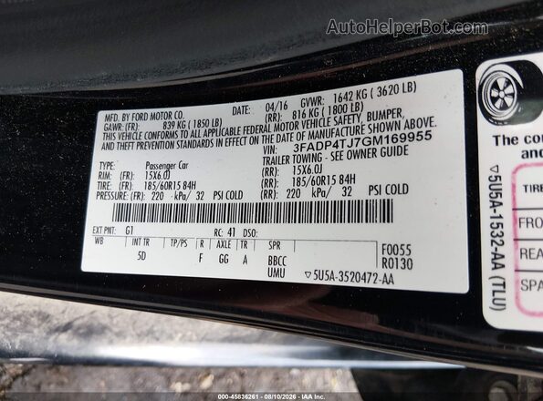 3FADP4TJ7GM169955 2016 FORD FIESTA Black Вид підкапотного простору
