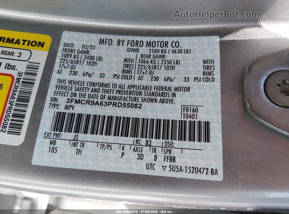 3FMCR9A63PRD55082 2023 FORD BRONCO SPORT Серебряный Вид подкапотного пространства
