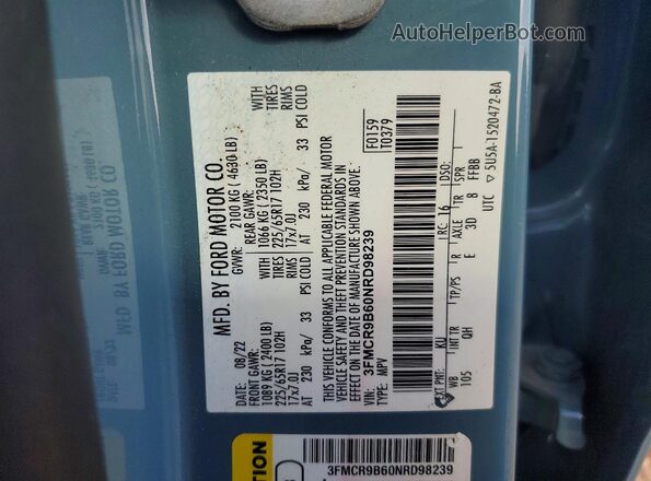 3FMCR9B60NRD98239 2022 FORD BRONCO Blue სალონის 360-გრადუსიანი ხედი