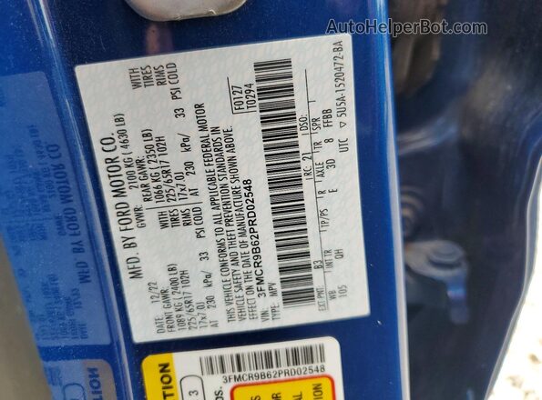 3FMCR9B62PRD02548 2023 FORD BRONCO Blue Widok naklejki z numerem VIN